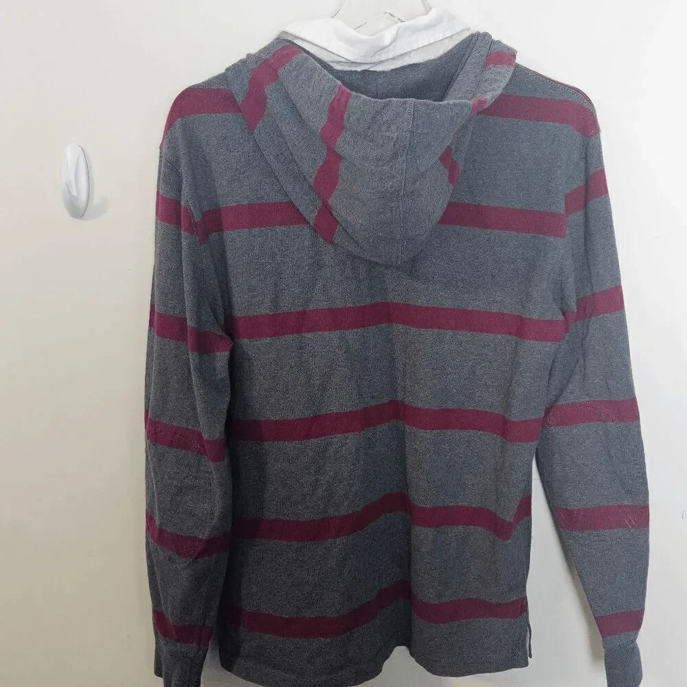 Vintage Polo Ralph Lauren Collared Hoodie Long Sleeve Striped Men's Gray/Red Siz